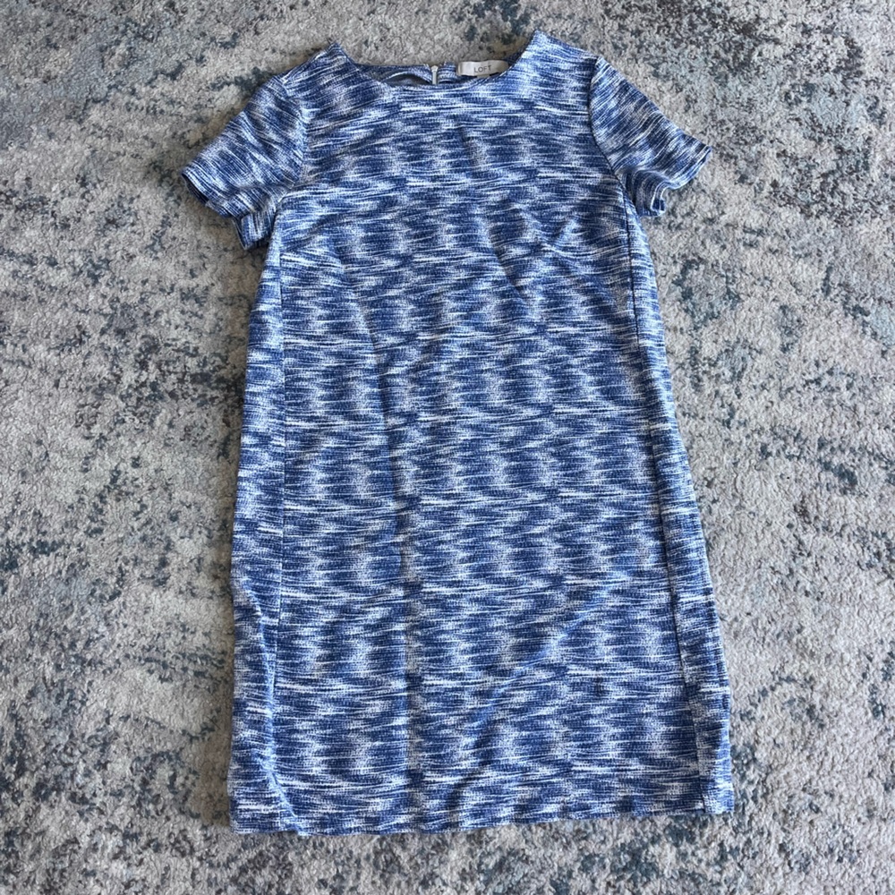 Loft Blue Patterned Short Sleeve Sheath Style Dress